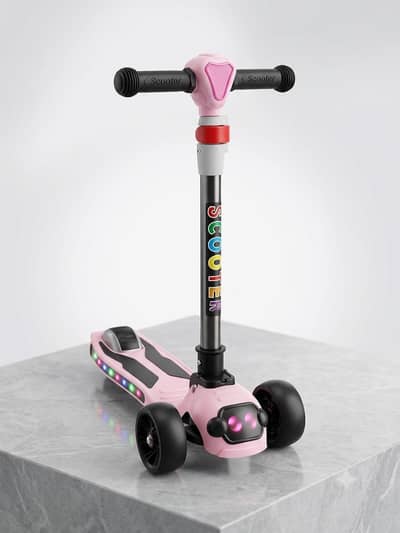 Kids Pink 3-Wheel Kick Scooter with LED Lights & Music Panel