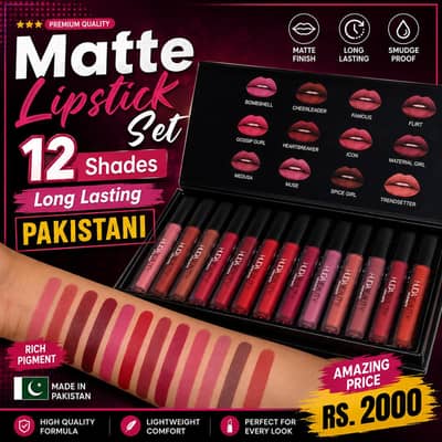 : Matte Lipstick Set 12 Shades Long Lasting Pakistani