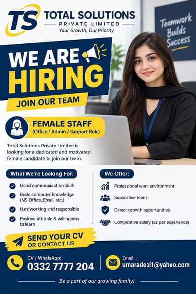Required Female Office Assistant / Admin Executive