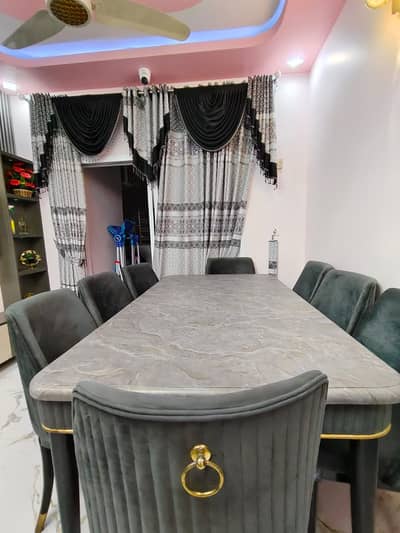 PVC Top 8 Seater Dining Table with Chairs