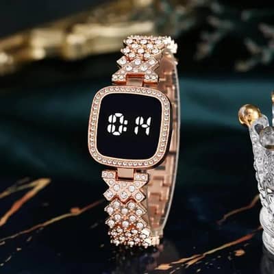 Women Square Digital Touch Watch with Diamond Chain Strap
