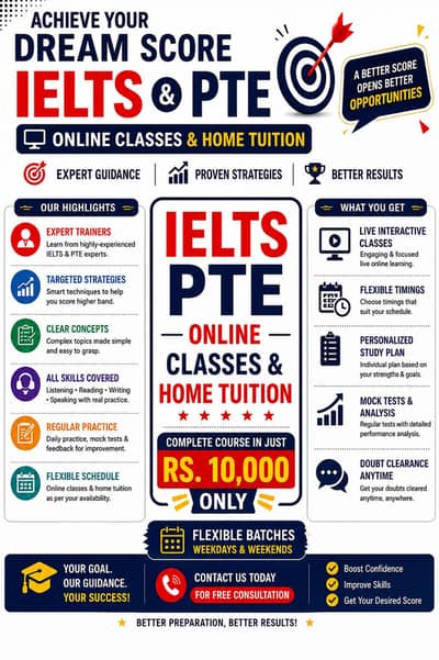 PTE IELTS CLASSES ONLINE AND HOME TUITION