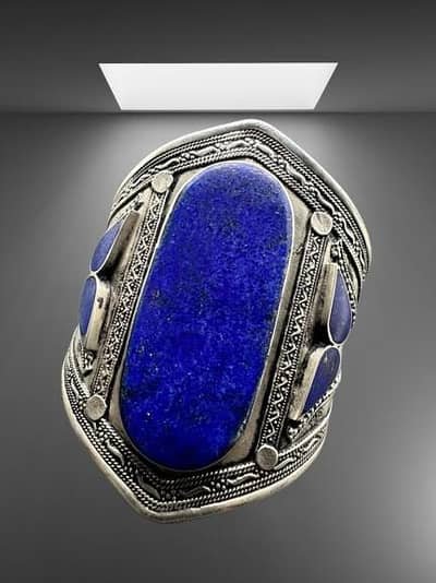Afghani Kuchi Lapis Lazuli Cuff Bracelet Handmade Stainless Steel
