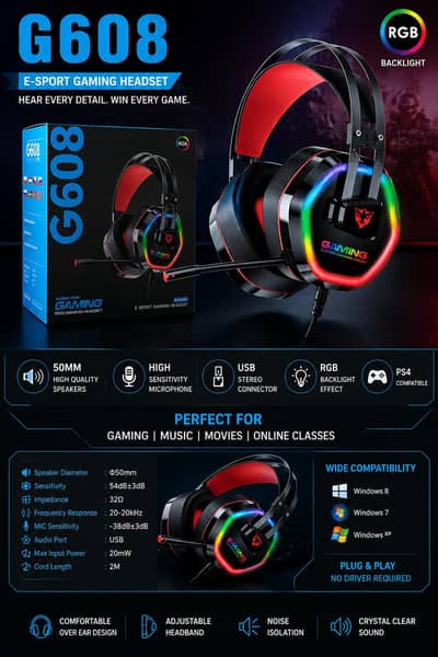 G608 eSports gaming Rgb headset