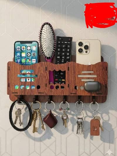 Wooden Wall Mounted Mobile & Key Holder - Titanic 6 Hook Organizer