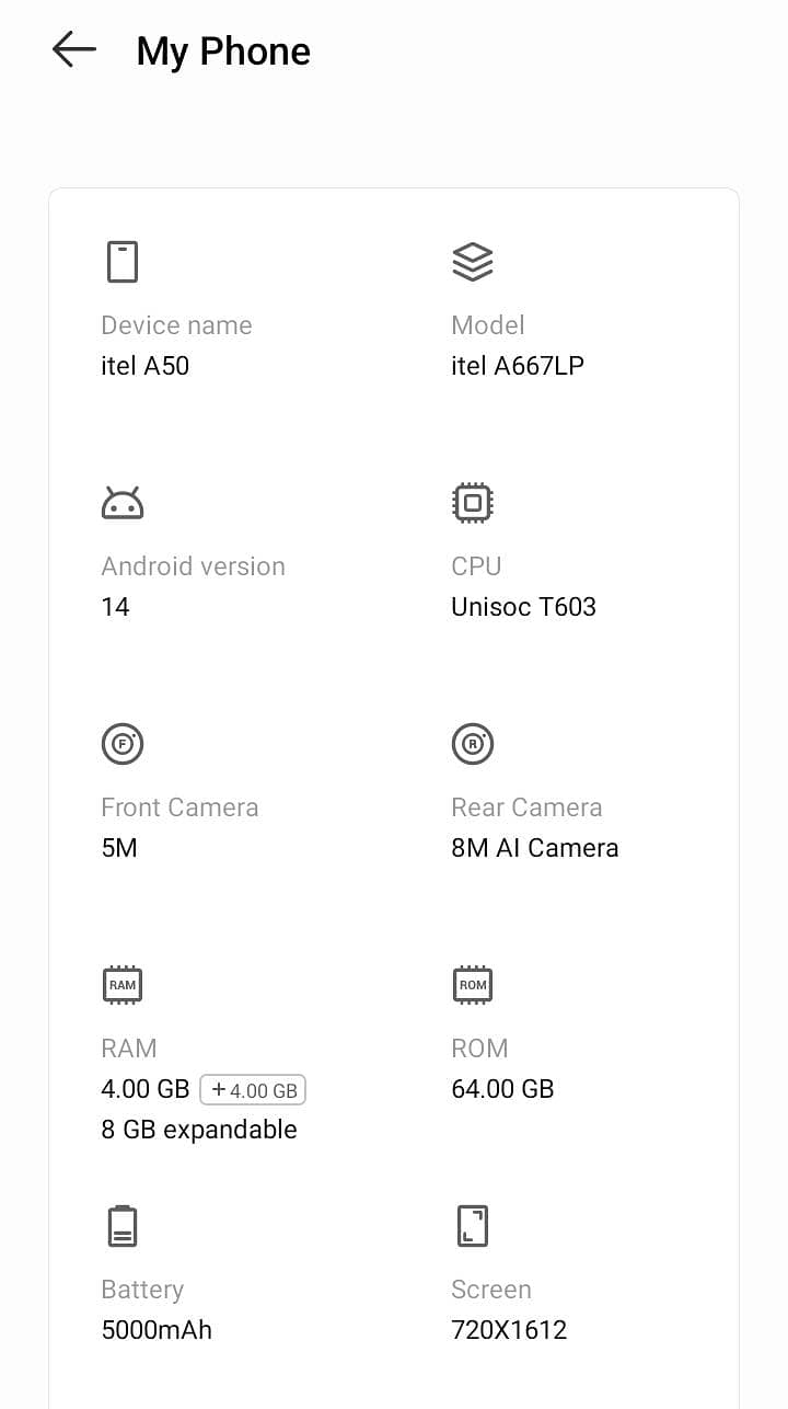 Itel A50 3