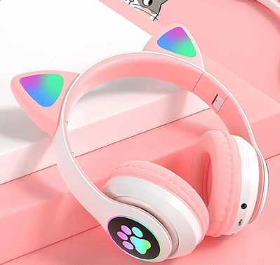 Cat Ear LED Wireless Headphones - RGB Light Pink Bluetooth Headset