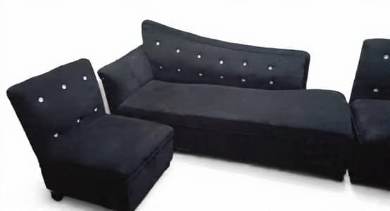 7-Seater Premium Black Velvet Sofa Set for Sale (4 + 2 + 1+1) Lahore