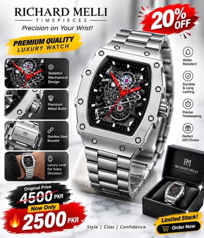 Premium Skeleton Style Watch for Men – Stainless Steel
