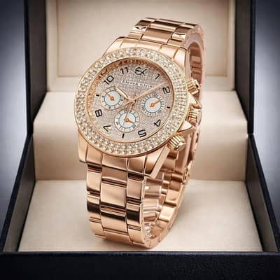 Premium Rose Gold Diamond Bezel Chain Watch for Women