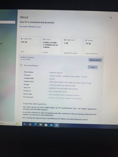 Dell i7 with graphics and 128 SSD 4bg ram