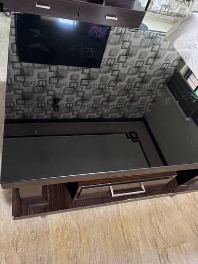 Glass Top Center Table with Drawer - Dark Wood - 3 Years Used