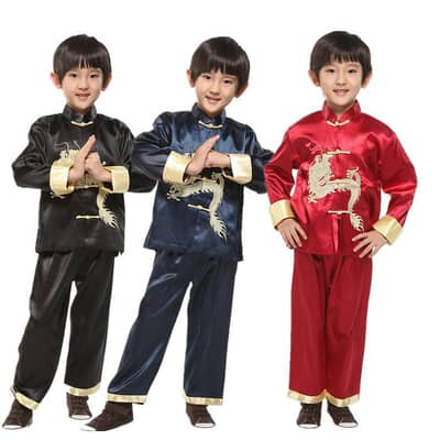 Pakistani kids tang suit with golden dragion embroidery