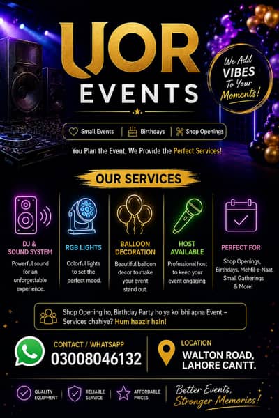 shop opening ceremonies and small birthday parties ke liya rabta kryn