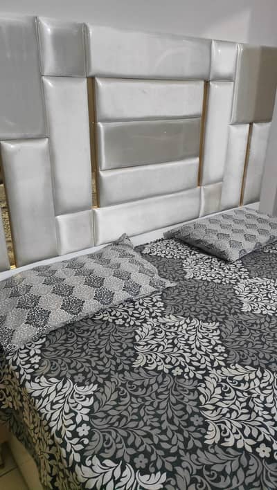 Modern Double Bed Frame - Off-White Upholstered Headboard