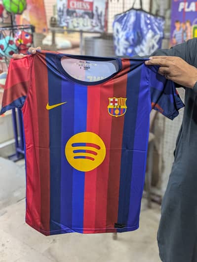 Barcelona jersey Embossed material Dry fit Fabric available in stock