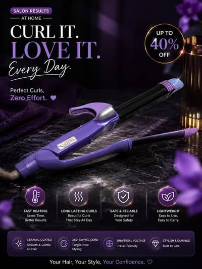 Ceramic Curling Iron with Fast Heating, 360° Swivel Cord