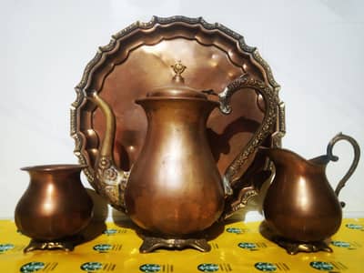 Vintage copper 4 pieces tea set.