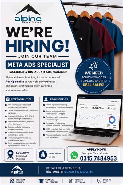 Meta Ads Specialist Required – Alpine Knitwear | Faisalabad