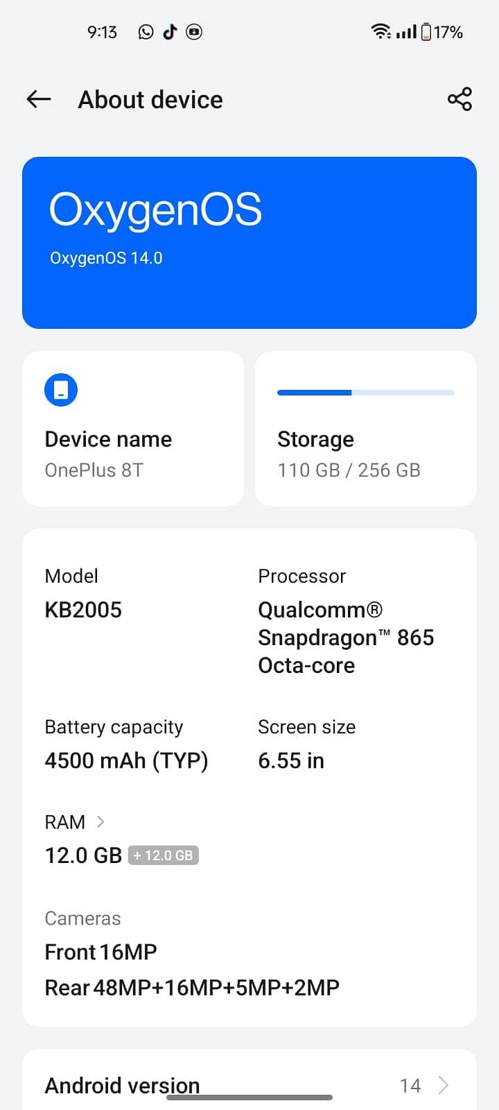 OnePlus 8t /. 12+256 5