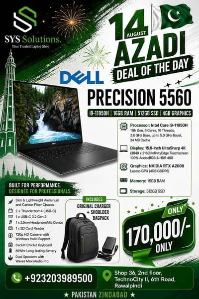 LAPTOP Dell Precision 5560 | i9-11950H| 16GB RAM| 512GB SSD| 4GB Card