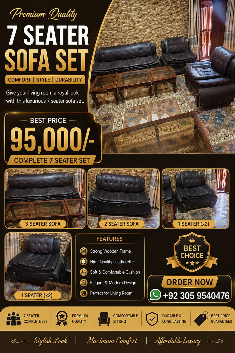 Sofa 7 seater, luxury sofa set urgent sale , wooden sofa set 4