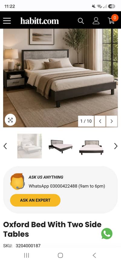 Habitt Original Oxford King Size Bed and Sidetables alongwith Dressing