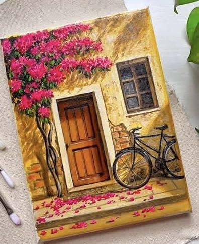 Beautiful door painting size (8 by 9) inches
