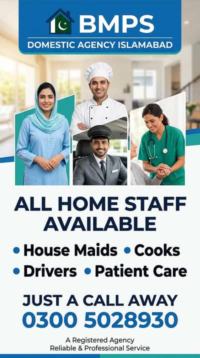 maids,cooks, drivers, patient ,office boy, domestic staff providing
