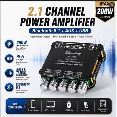 2.1 Power Amplifier | Bluetooth 5.1 | 200W | AUX + USB