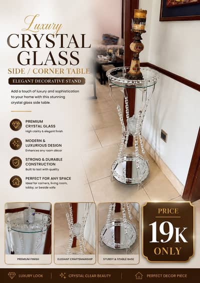 Elegant decorative stand : Luxury crystal glass side and corner table
