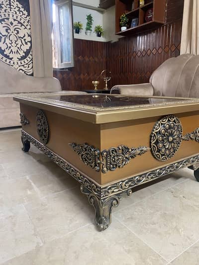 Wooden Centre Table with Glass Top