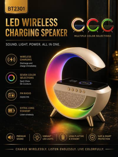 BT2301 LED Wireless Charging Speaker – Stylish & Multifunctional