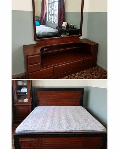 Complete Bedroom Furniture Set- Double Bed + Mattress + Dressing Table