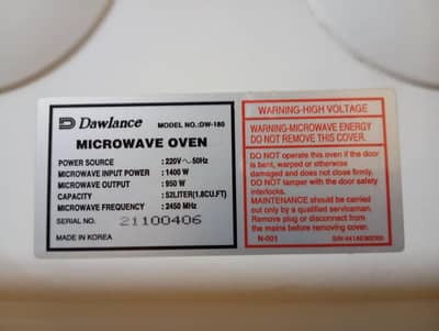 Dawlance DW-180 52L Microwave Oven - made in Korea | 950W