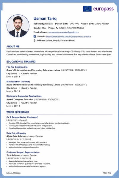 Professional CV & Resume Writing | ATS | Europass | Canadian CV