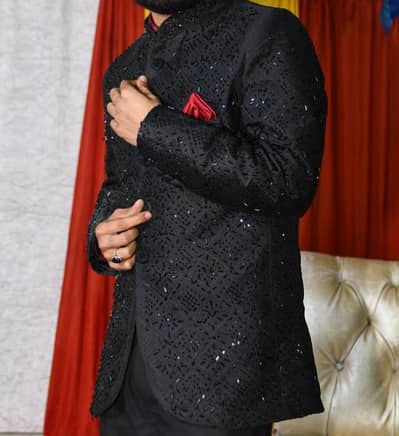 Black Embroidered Men’s Sherwani / Prince Coat – Wedding & Formal Wear