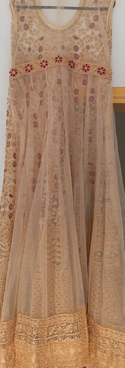 Heavy embroidery golden maxi with shiny silk inner and capri