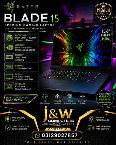 RAZER BLADE 15/RTX 2060 6GB/CORE I7 10750/15.6 FHD 144HZ GAMING LAPTOP