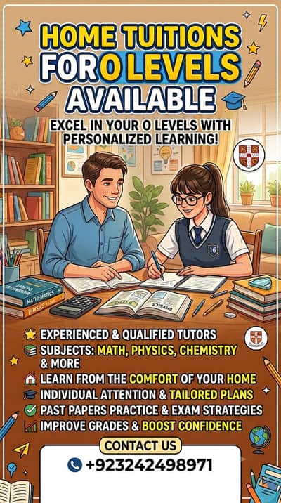 Home tuitions available for olevels