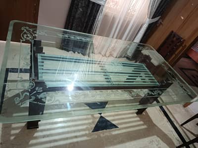 Solid wood dining table like new with 8mm glass 7 feet / 4 feet