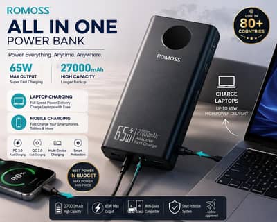 ROMOSS 27000mAh 65W Power Bank for Laptop & Mobile | Fast Charging