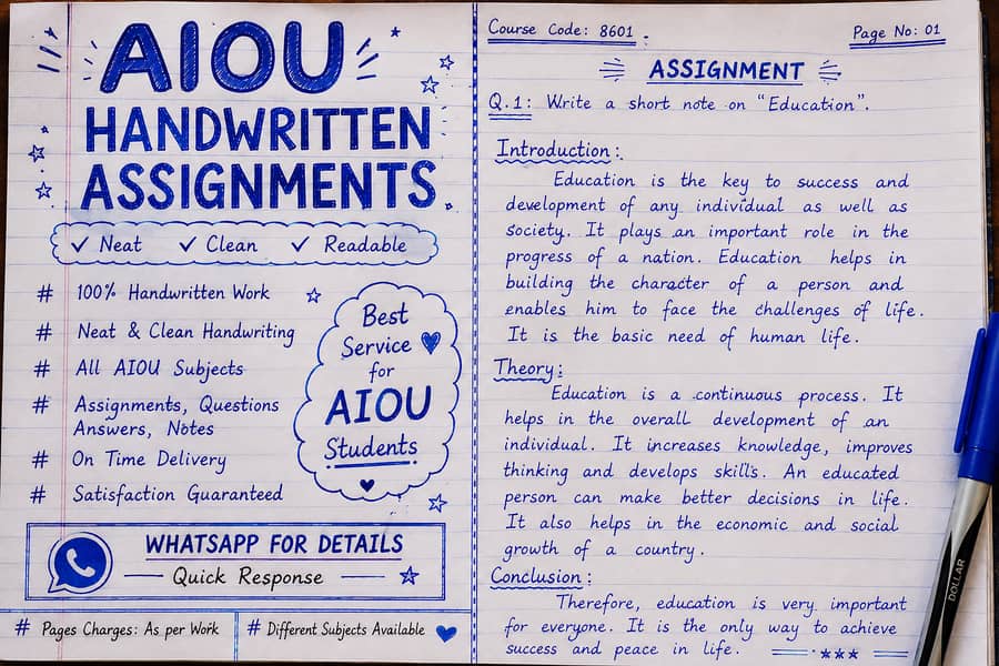 AIOU Handwritten Notes & Assignment Formatting Service 0