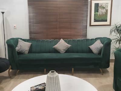 Modern Emerald Green Velvet Sofa Set with Gold Legs