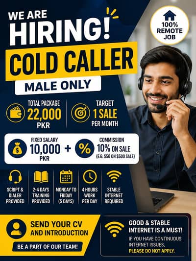 Male Cold Caller – Remote | Part-Time | 22,000 PKR