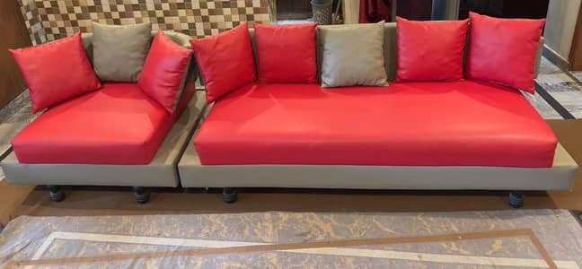 Wooden 4 seater leather sofa set