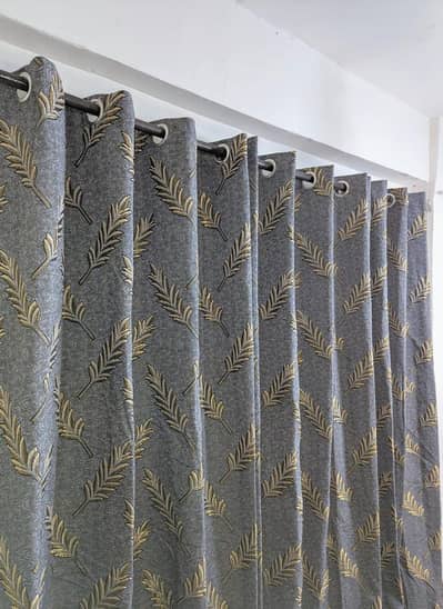 Grey jacquard Curtains with Golden Leaf Pattern For Home decor