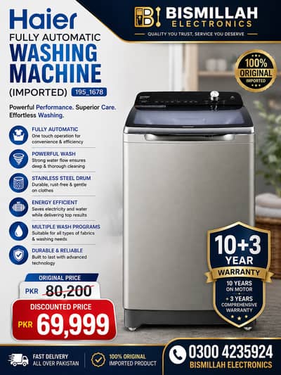 Haier Fully Automatic Washing Machine 195_1678 10+3 Years Warranty