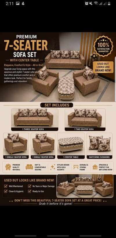 Premium 7-Seater Sofa Set + 6-Seater Dining Set