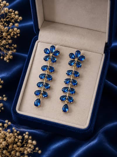 Long Floral Crystal Drop Earrings | Artificial Jewellery